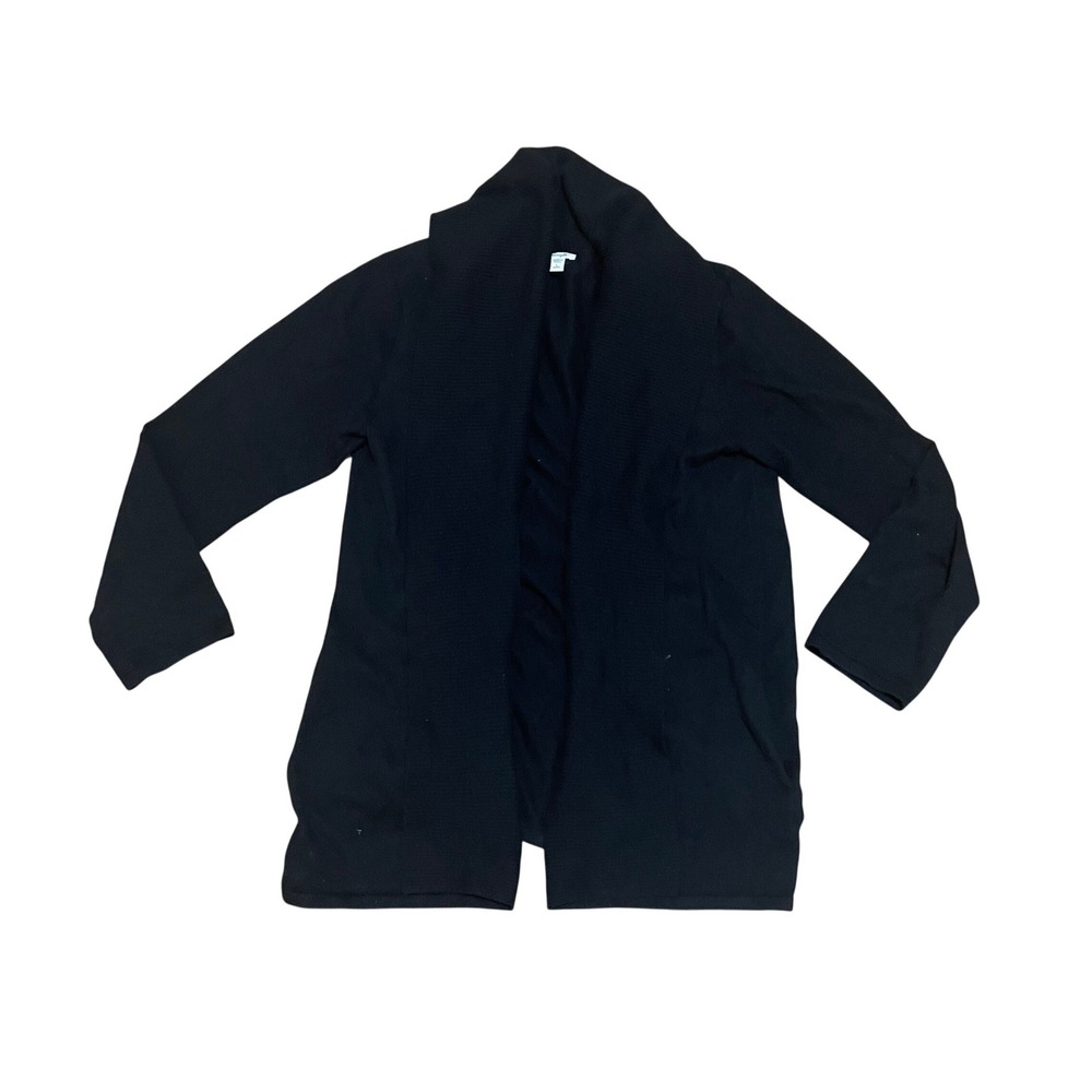 Pure Jill J.Jill Petite Large Black Cotton Cashmere Shawl Collar Open Cardigan